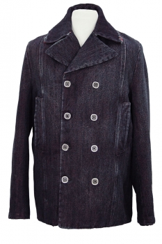 Novemb3r Denim blue with red distressed Double-breasted Peacoat