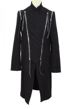 David's Road Black Wool Cashmere Coat with Zips