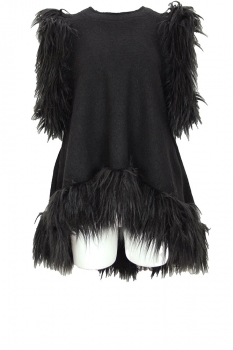 Davids Road Black Faux-Fur Dress