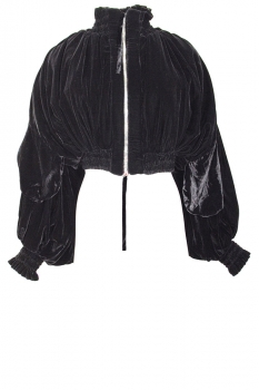 Davids Road Black Padded velvet gathered, cropped bomber jacket