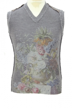 Marc Point Light Grey with Flower Print Knitted Merino Wool printed  Vest