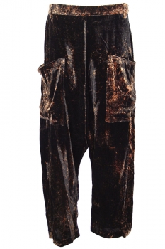 Pal Offner Batiked Caramel Fluid Velvet Balloon Trousers