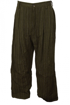 Ziggy Chen Khaki Green Pinstripe Wide legged Pleated Trousers