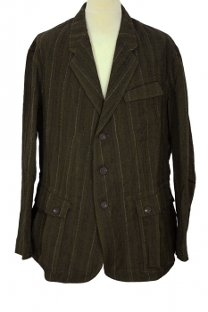 Ziggy Chen Khaki Green Pinstripe Heavy Short Double-breasted Coat