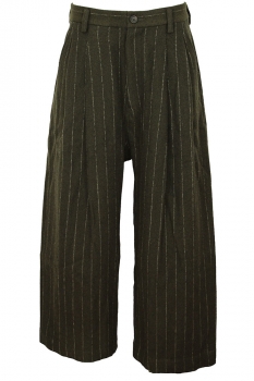 Ziggy Chen Khaki Green Pinstripe Heavy Wide Legged Trousers