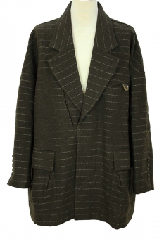 Ziggy Chen Khaki Green Pinstripe Heavy Short Double-breasted Coat