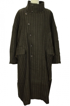 Ziggy Chen Khaki Green Pinstripe Heavy Long  Double-Bresated Coat