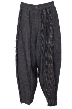 chiahung su Grey and Check Patchwork Wide Trousers