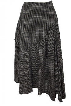 chiahung su Dark blue and light beige Check Rawing Patchwork Skirt