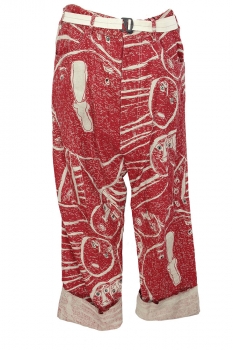 nudemm Ecru and Red Low drop Trousers in linen design