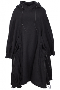 Rundholz Black Hooded Pull-over Coat with drawstrings